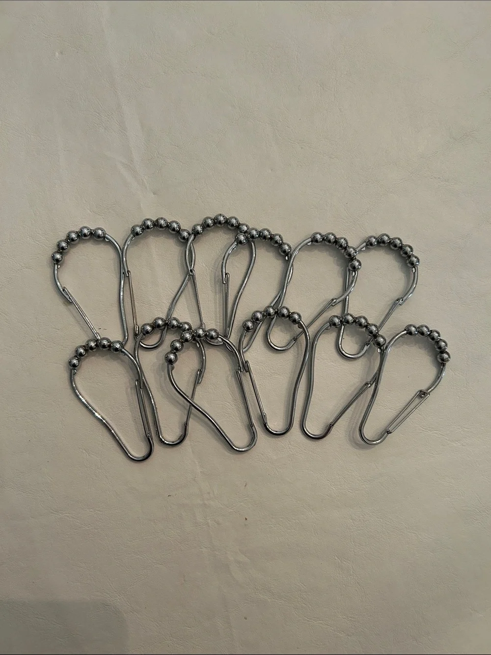 Set of 12 Silver Shower Curtain Hooks with Rolling Beads